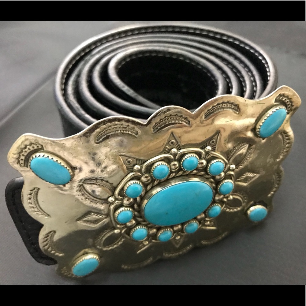NickelSilverBell Buckle Belt Turquoise